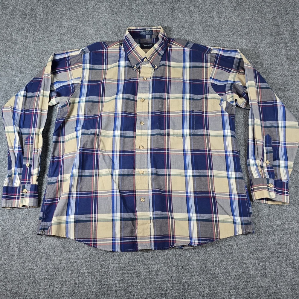 VTG Gant‎ Men's XL Cotton Blend Foxhunt Plaid Button-Down Shirt Multicolored
